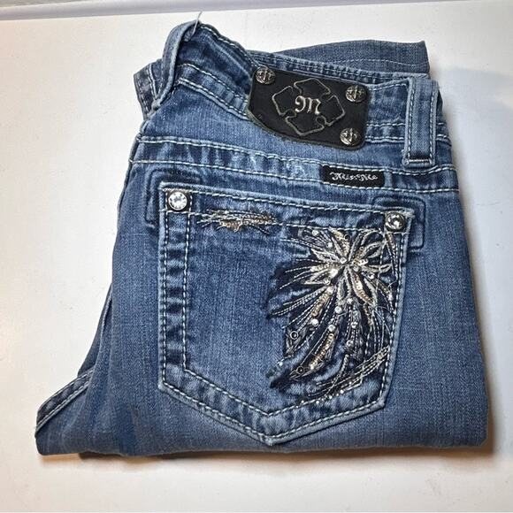 MISS ME VINTAGE 28x31 SUNNY BOOT CUT GIRLS WOMEN'S DENIM FADED DISTRESSED JEANS - Picture 12 of 12
